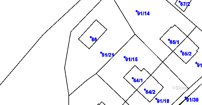 Parcela st. 91/21 v KÚ Kozlov u Velkého Újezdu, Katastrální mapa