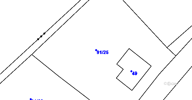 Parcela st. 91/25 v KÚ Kozlov u Velkého Újezdu, Katastrální mapa