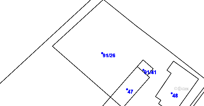 Parcela st. 91/26 v KÚ Kozlov u Velkého Újezdu, Katastrální mapa