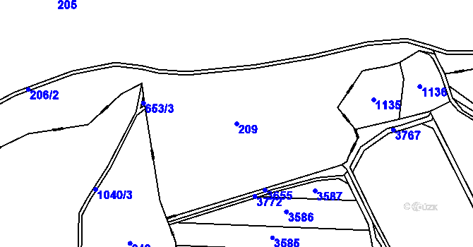 Parcela st. 209 v KÚ Kozlov u Velkého Újezdu, Katastrální mapa