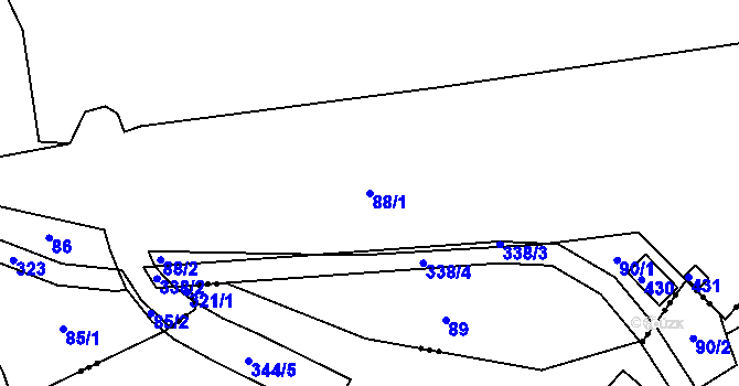 Parcela st. 88/1 v KÚ Láz v Brdech, Katastrální mapa