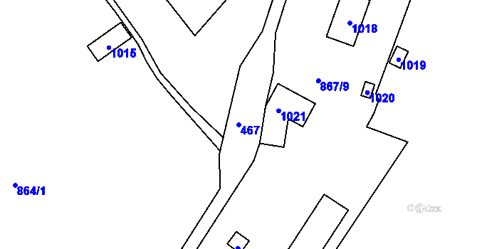 Parcela st. 467 v KÚ Jince v Brdech, Katastrální mapa