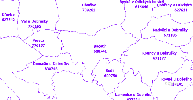 Katastrální mapa Bačetín