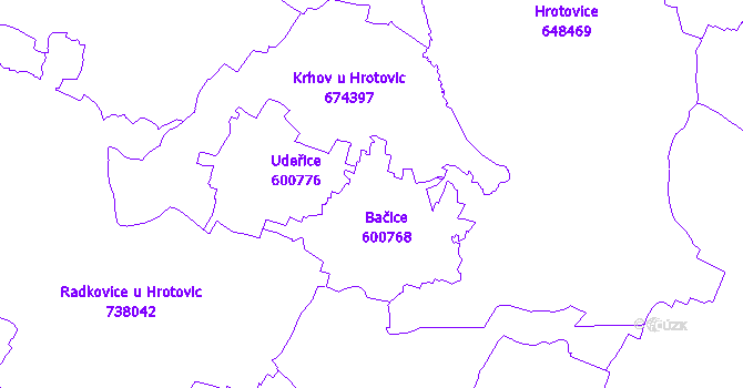 Katastrální mapa Bačice