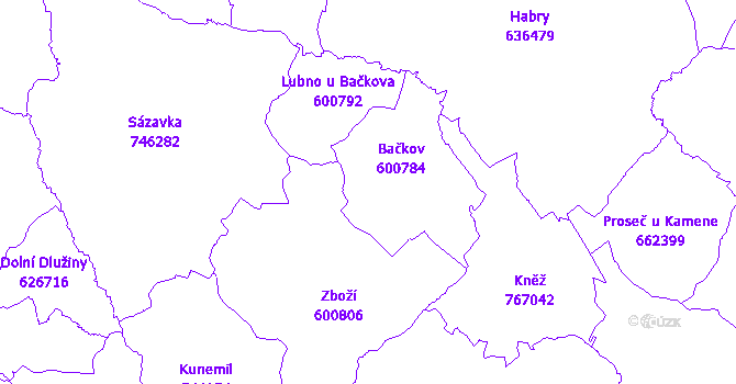 Katastrální mapa Bačkov