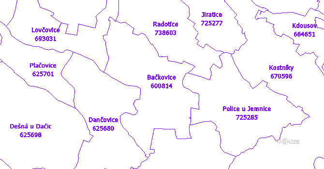 Katastrální mapa Bačkovice