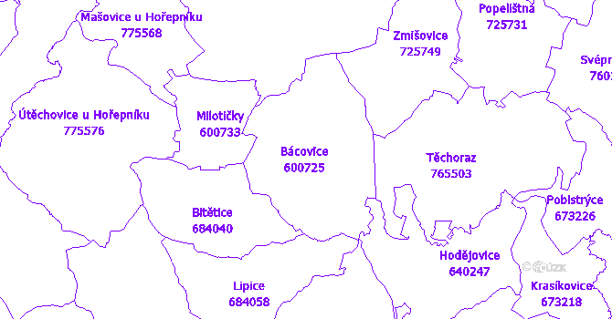 Katastrální mapa Bácovice