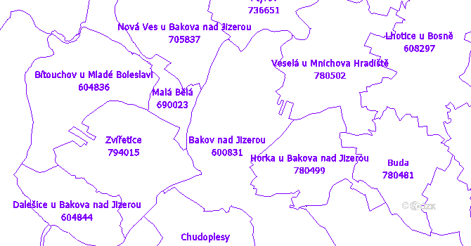 Katastrální mapa Bakov nad Jizerou