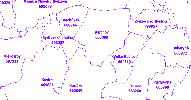 Katastrální mapa Barchov