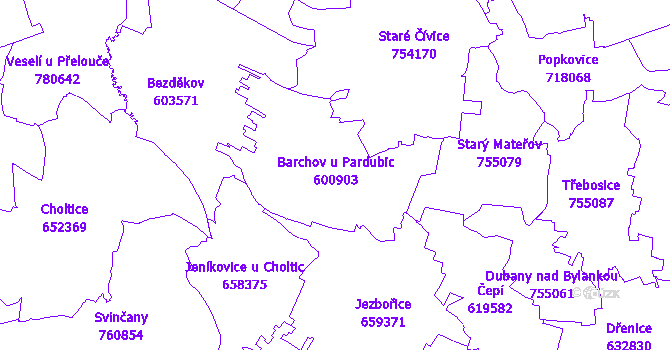 Katastrální mapa Barchov