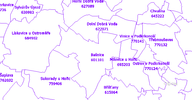 Katastrální mapa Bašnice