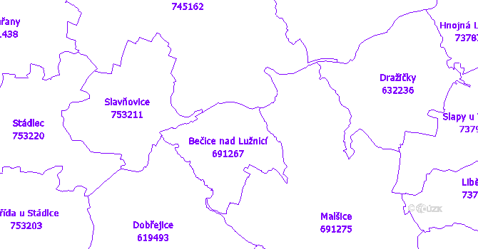 Katastrální mapa Bečice