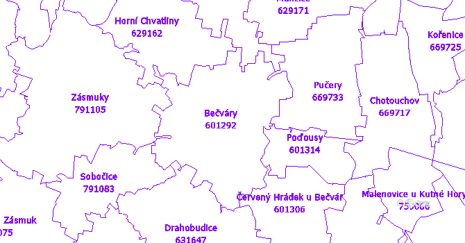 Katastrální mapa Bečváry