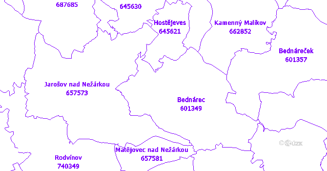 Katastrální mapa Bednárec