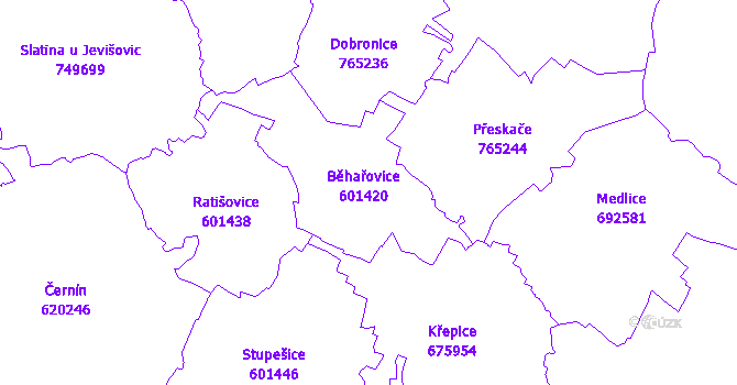 Katastrální mapa Běhařovice
