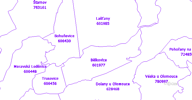 Katastrální mapa Bělkovice-Lašťany