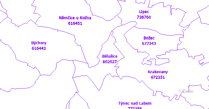 Katastrální mapa Bělušice