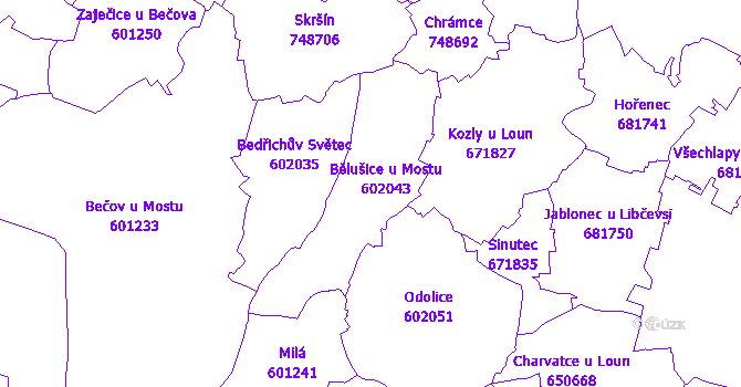 Katastrální mapa Bělušice
