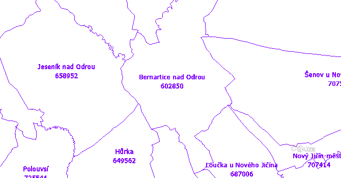 Katastrální mapa Bernartice nad Odrou