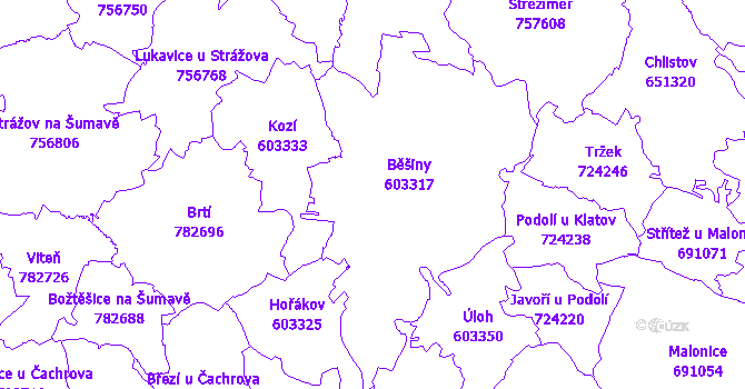 Katastrální mapa Běšiny