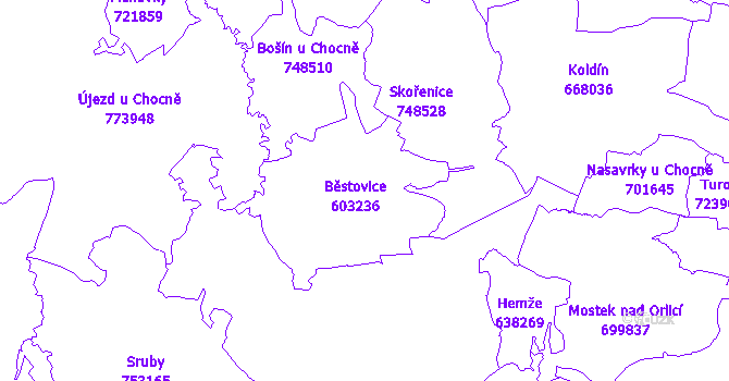 Katastrální mapa Běstovice