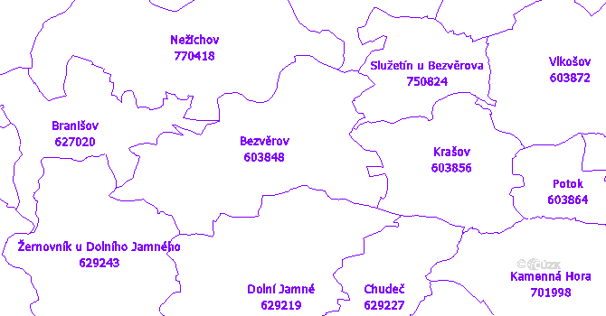 Katastrální mapa Bezvěrov
