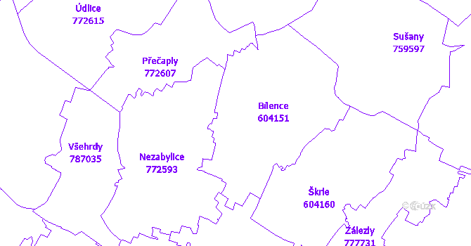 Katastrální mapa Bílence