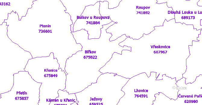 Katastrální mapa Biřkov
