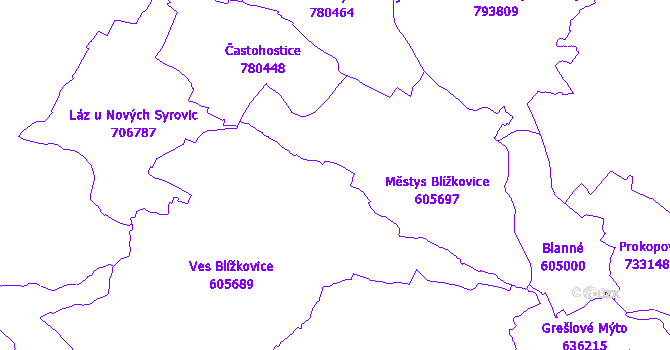 Katastrální mapa Blížkovice
