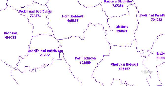 Katastrální mapa Bobrová