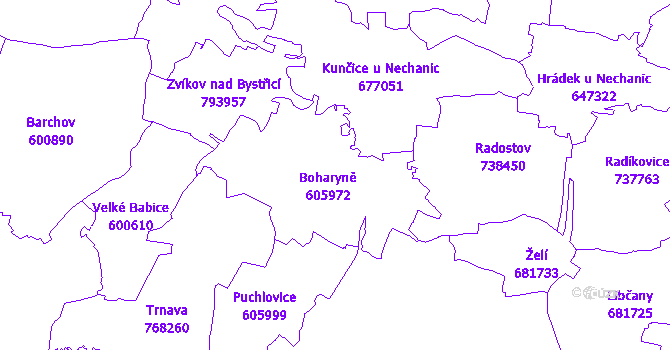 Katastrální mapa Boharyně