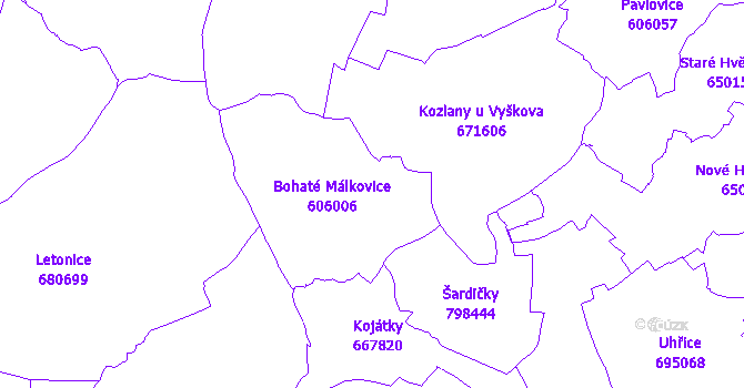 Katastrální mapa Bohaté Málkovice