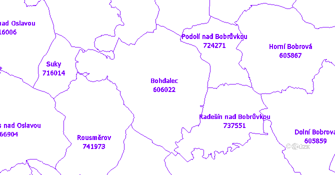 Katastrální mapa Bohdalec