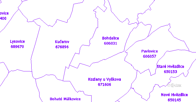Katastrální mapa Bohdalice-Pavlovice