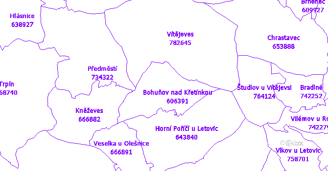 Katastrální mapa Bohuňov
