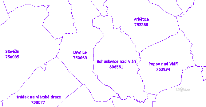 Katastrální mapa Bohuslavice nad Vláří