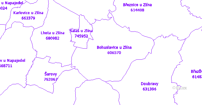 Katastrální mapa Bohuslavice u Zlína