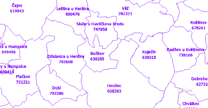 Katastrální mapa Boňkov