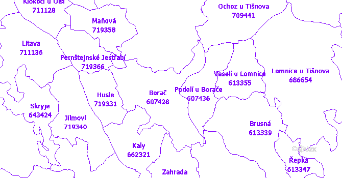 Katastrální mapa Borač