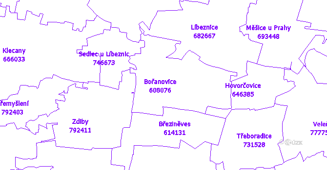 Katastrální mapa Bořanovice