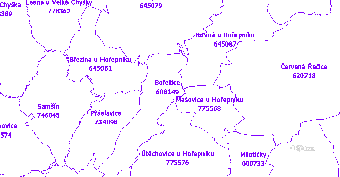 Katastrální mapa Bořetice