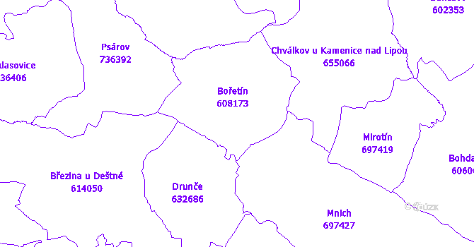 Katastrální mapa Bořetín