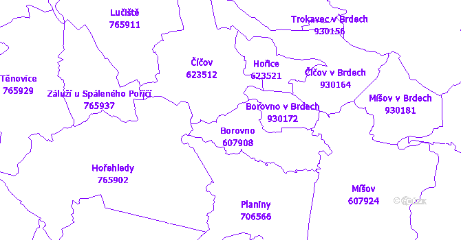 Katastrální mapa Borovno