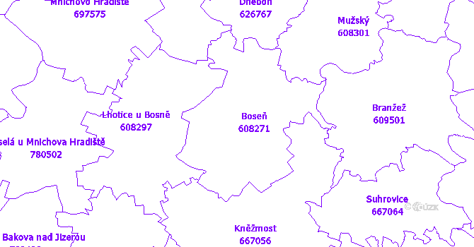 Katastrální mapa Boseň
