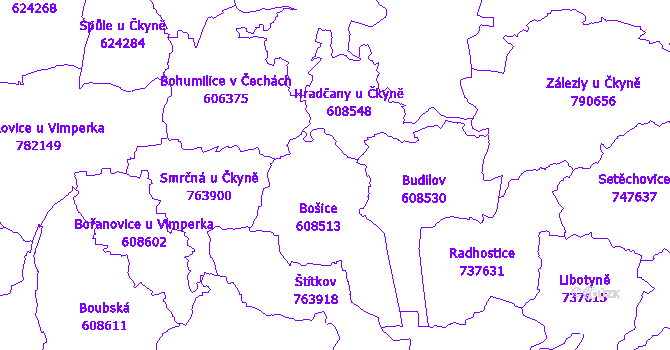 Katastrální mapa Bošice