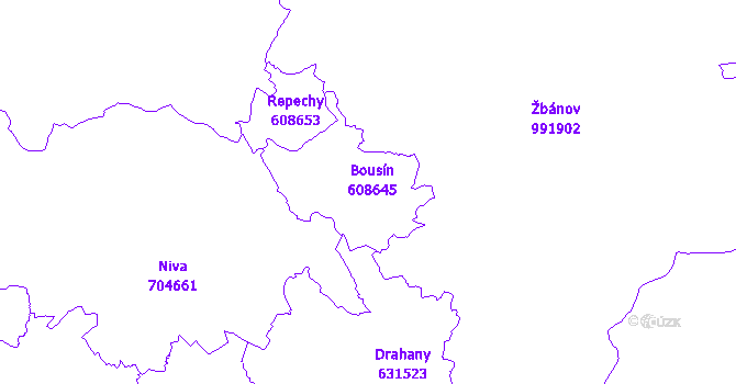 Katastrální mapa Bousín