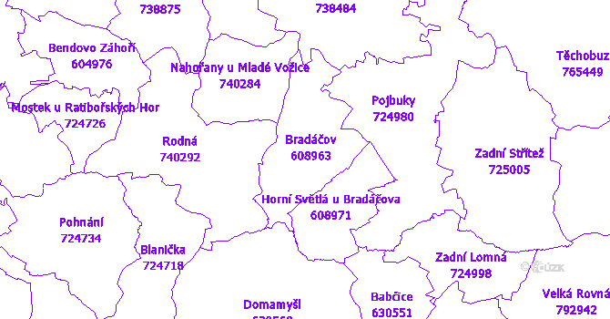 Katastrální mapa Bradáčov