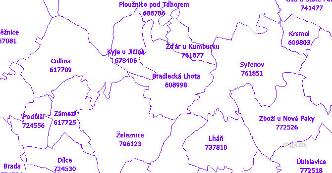 Katastrální mapa Bradlecká Lhota