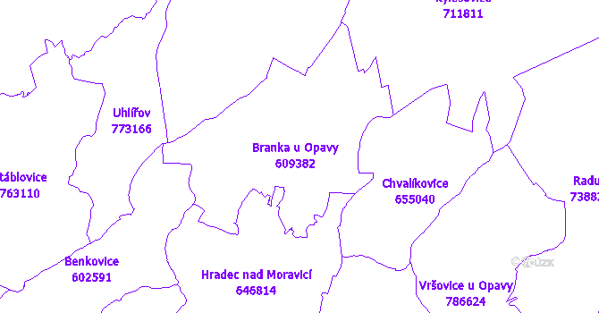 Katastrální mapa Branka u Opavy