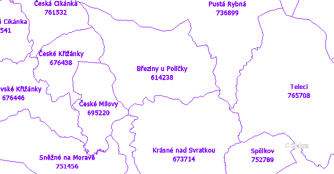 Katastrální mapa Březiny